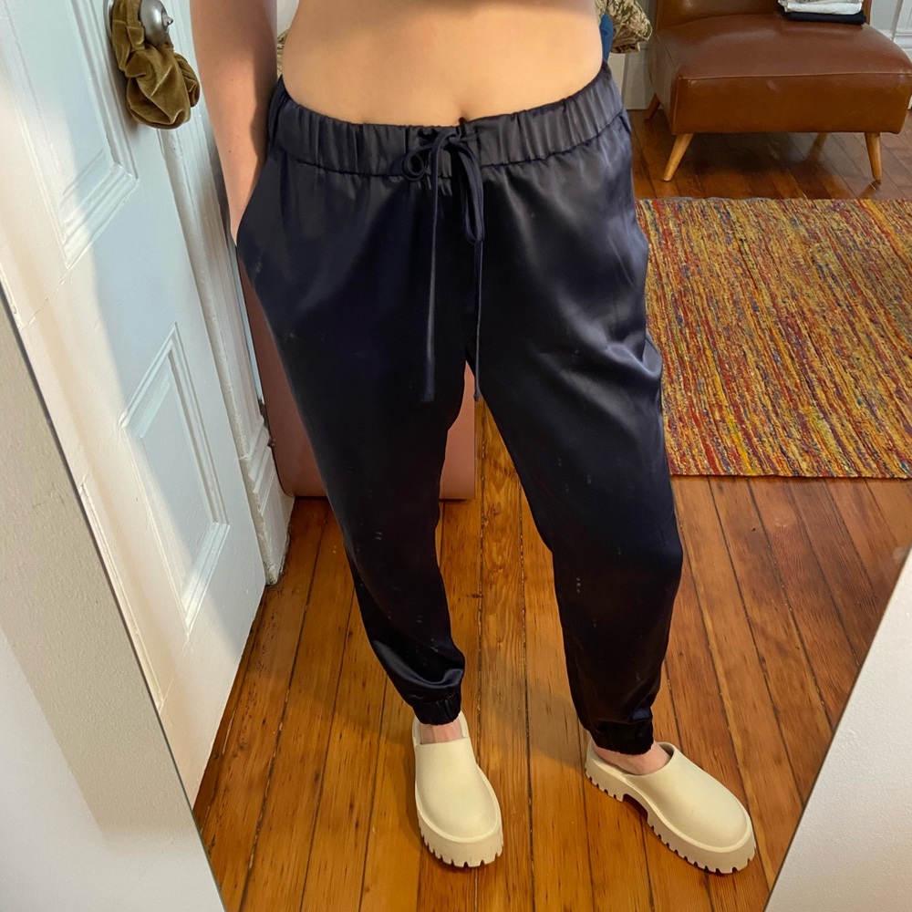 Navy shiny banana republic jogger pants